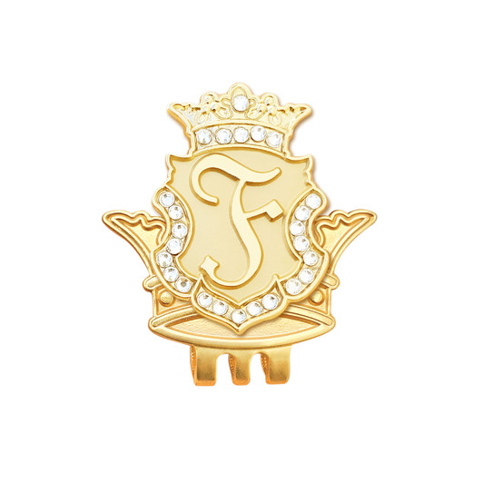 Royal Initial "F" Gold Ball Marker adorned with Crystals from Swarovski® + Matching Crown Clip