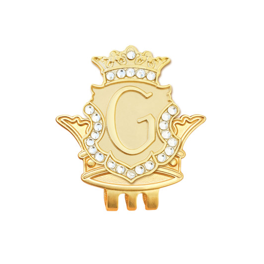 Royal Initial "G" Gold Ball Marker adorned with Crystals from Swarovski® + Matching Crown Clip
