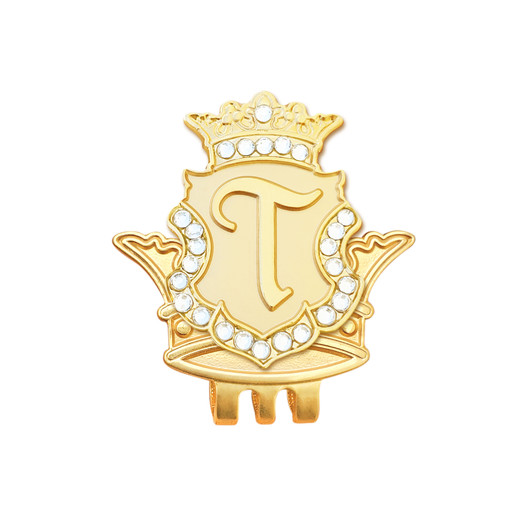 Royal Initial "T" Gold Ball Marker adorned with Crystals from Swarovski® + Matching Crown Clip