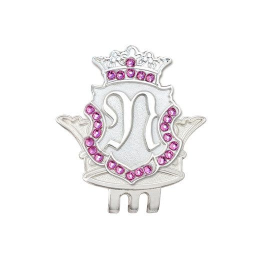 Silver INITIAL "N" Ball Marker adorned with Pink Crystals from Swarovski® + Matching Crown Clip