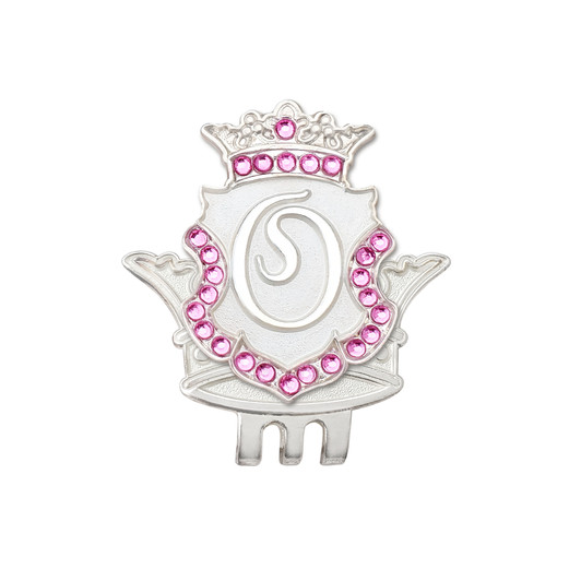Silver INITIAL "O" Ball Marker adorned with Pink Crystals from Swarovski® + Matching Crown Clip