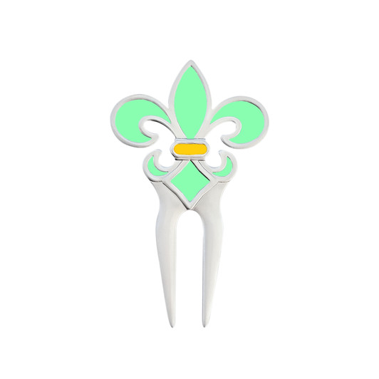 Green Fleur De Lis Divot Tool with "Live Love Golf" Glitter Ball Marker