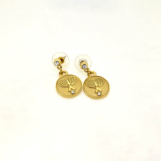 Gold Crossed Racquet Pendant Earrings