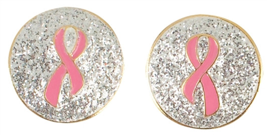Diamond Dust Pink Ribbon Earrings