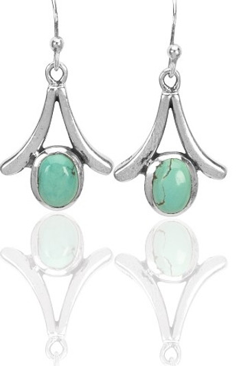 Sterling Silver Inverted Clubs with Turquoise Dangle Earrings