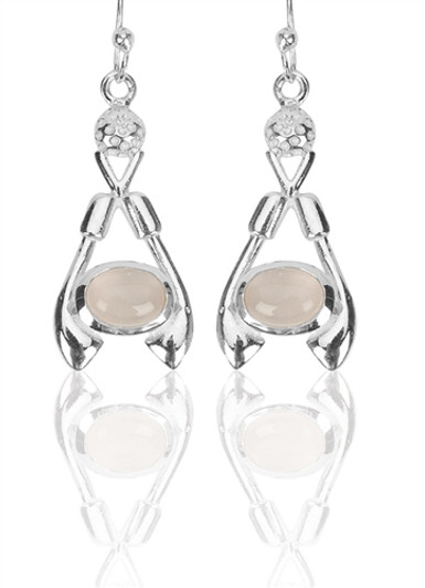 Sterling Silver Rose Quartz Inverted Crossed Clubs Dangle Earrings Sterling Silver Rose Quartz Inverted Crossed Clubs Dangle Earrings