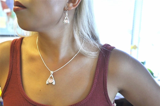 Sterling Silver Rose Quartz Inverted Crossed Clubs Dangle Earrings Sterling Silver Rose Quartz Inverted Crossed Clubs Dangle Earrings