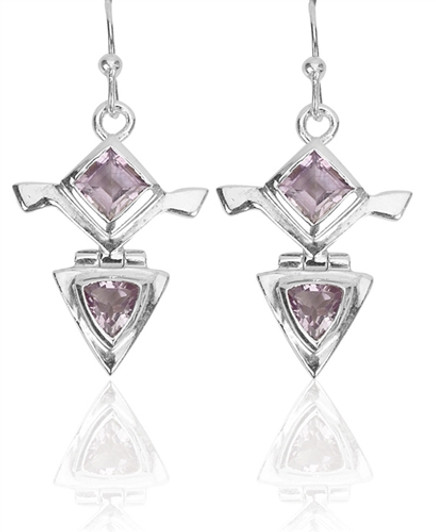 Sterling Silver Amethyst Overturned Crossed Clubs Dangle Earrings