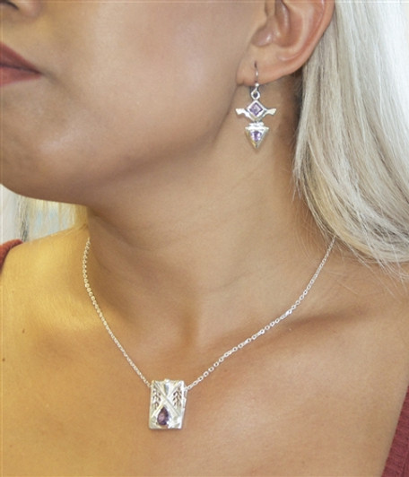 Sterling Silver Amethyst Overturned Crossed Clubs Dangle Earrings