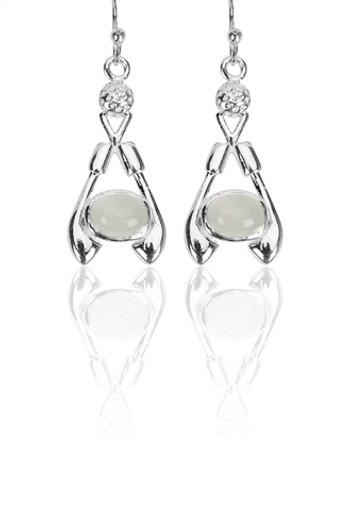 Sterling Silver Chalcedony Inverted Crossed Clubs Dangle Earrings