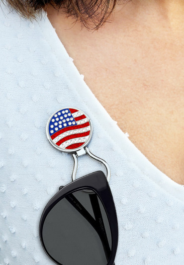Eyeglass Holder With Removable USA Flag Crystal Ball Marker Eyeglass Holder With Removable USA Flag Crystal Ball Marker