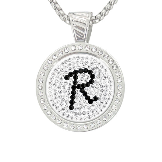 Chameleon Magnetic Necklace with Interchangeable "R" Micro Pave Crystal Golf Ball Marker in Black