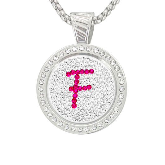 Chameleon Magnetic Necklace with Interchangeable "F" Micro Pave Crystal Golf Ball Marker in Pink
