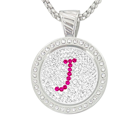 Chameleon Magnetic Necklace with Interchangeable "J" Micro Pave Crystal Golf Ball Marker in Pink