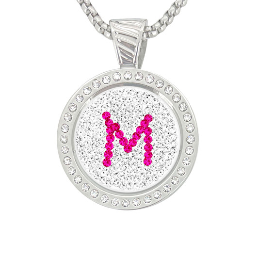 Chameleon Magnetic Necklace with Interchangeable "M" Micro Pave Crystal Golf Ball Marker in Pink