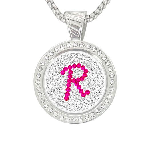 Chameleon Magnetic Necklace with Interchangeable "R" Micro Pave Crystal Golf Ball Marker in Pink
