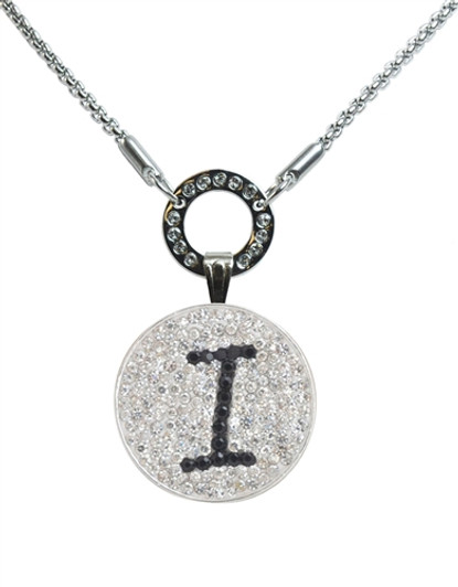 Black Initial "I" Micro Pave Crystal Ball Marker on Allure Magnetic Necklace