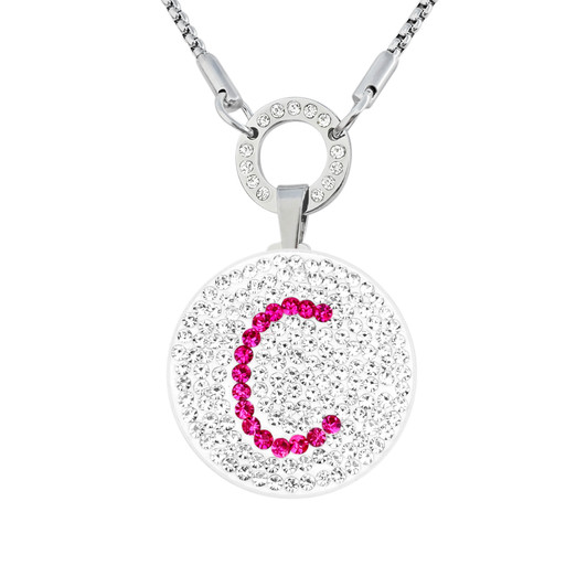 Pink Initial "C" Micro Pave Crystal Ball Marker on Allure Magnetic Necklace