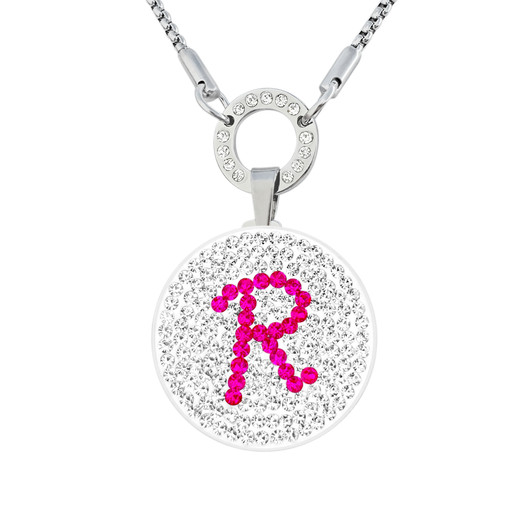Pink Initial "R" Micro Pave Crystal Ball Marker on Allure Magnetic Necklace