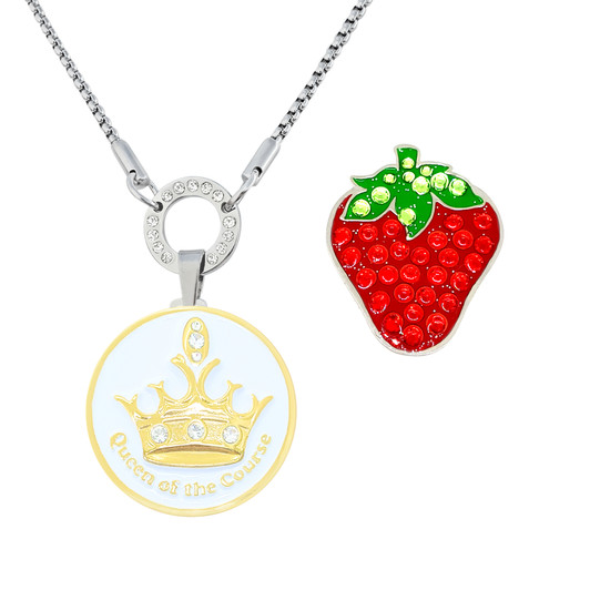 Allure Magnetic Necklace Combo With Interchangeable Swarovski Crystal Strawberry & White Queen of the Course Ball Markers