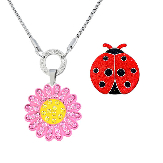Allure Magnetic Necklace Combo With Interchangeable Swarovski Crystal Pink Sunflower & Glitzy Ladybug Ball Markers Allure Magnetic Necklace Combo With Interchangeable Swarovski Crystal Pink Sunflower & Glitzy Ladybug Ball Markers