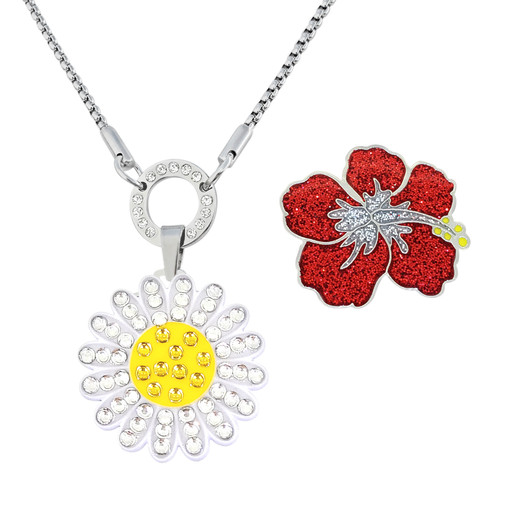 Allure Magnetic Necklace Combo With Interchangeable Swarovski Crystal White Sunflower & Glitzy Hibiscus Ball Markers Allure Magnetic Necklace Combo With Interchangeable Swarovski Crystal White Sunflower & Glitzy Hibiscus Ball Markers