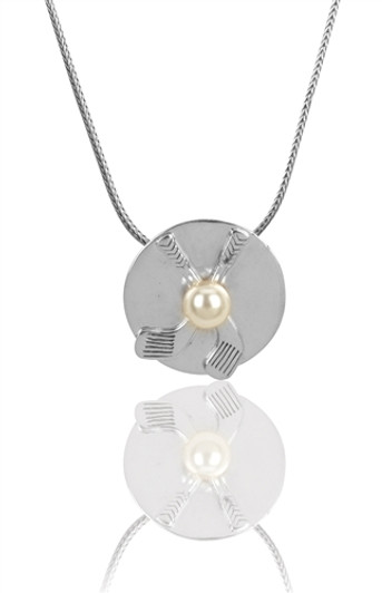 Sterling Silver Freshwater Pearl Crossed Clubs Slider Pendant w/ Italian Chain