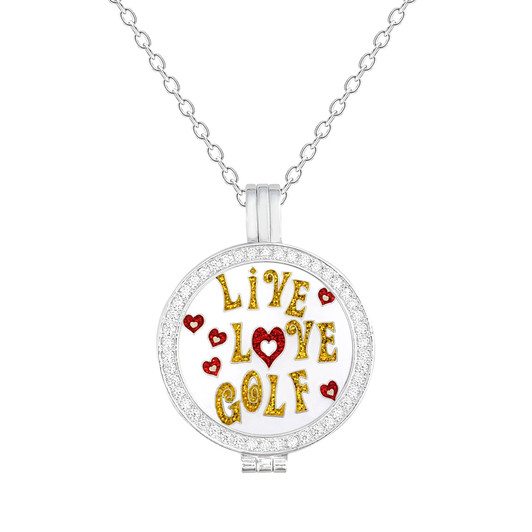 Crystal Live Love Life Silver Necklace with Glitzy Live Love Golf Charm