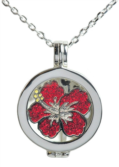 Live Love Life Silver Necklace with Glitzy Hibiscus Charm