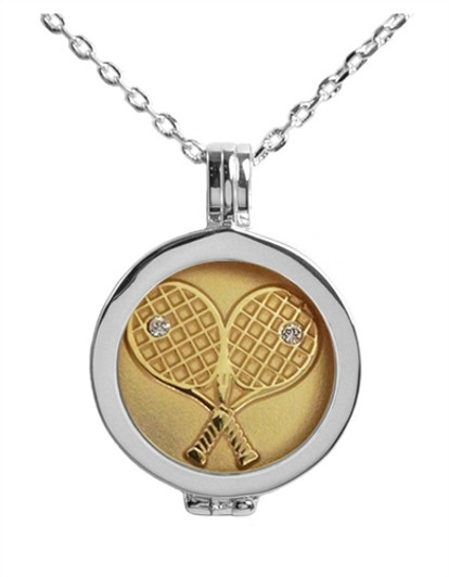 Live Love Life Silver Necklace with Gold Crossed Racquets Charm