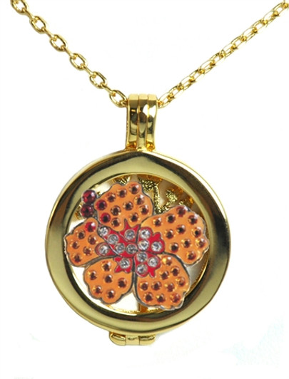 Live Love Life Gold Necklace with Orange Hibiscus adorned with Crystals from Swarovski® Charm