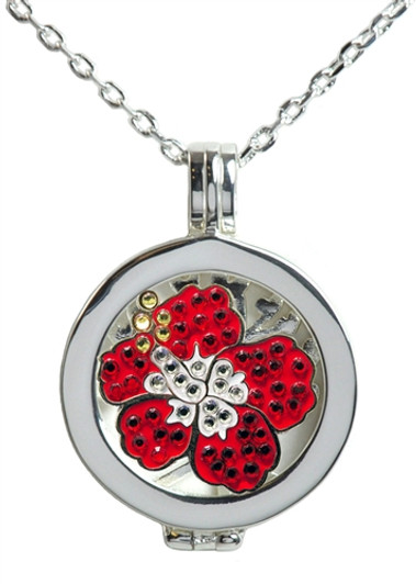 Live Love Life Silver Necklace with Red Hibiscus adorned with Crystals from Swarovski® Charm