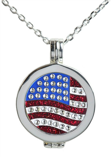 Live Love Life Silver Necklace with US Flag adorned with Crystals from Swarovski® Charm