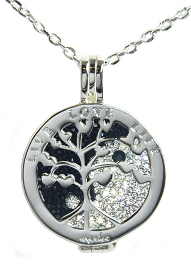 Live Love Life Silver Necklace with Yin and Yang Micro Pave Crystal Charm