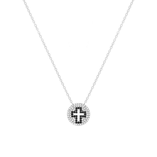Black Cut-Out Cross CZ Stones and Sterling Silver Necklace