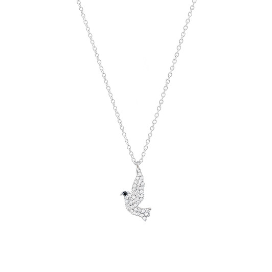 Sterling Silver Birdie Necklace with CZ Stones