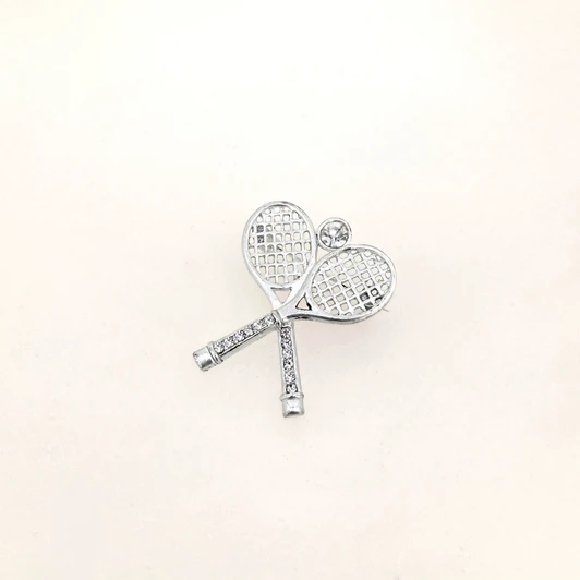 Crossed Tennis Racquets Pin with Crystal Ball Accent
