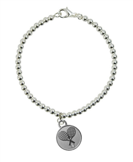 Silver Crossed Racquet Charm on 4mm Bead Bracelet