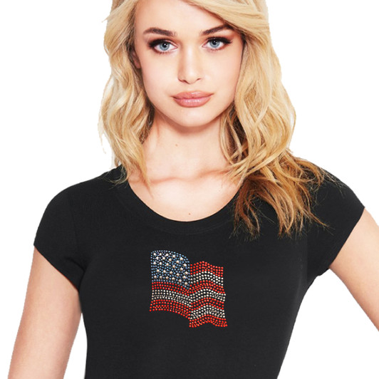 US Flag Crystal Black T-Shirt