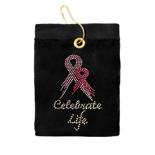 Golf Towel - Pink Ribbon "Celebrate Life" Crystal Terry Golf Towel