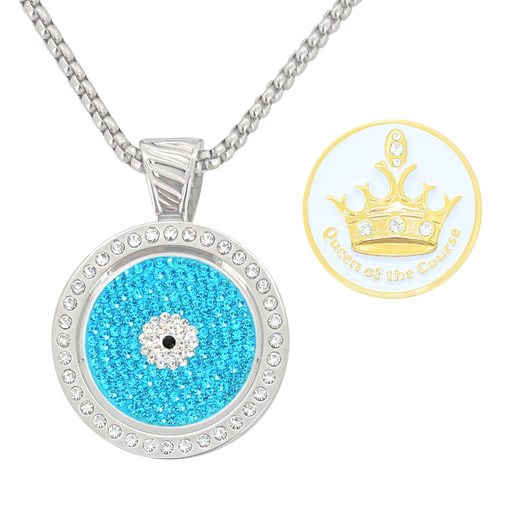 Chameleon Magnetic Necklace Combo with Micro Pave Crystal Ball Marker Evil Eye and Queen Of The Course  White