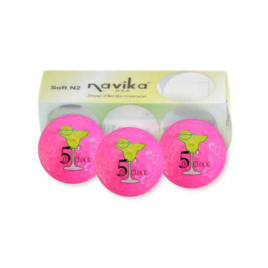 Golf Balls - It's 5 O'Clock Somewhere Imprint on Neon Pink