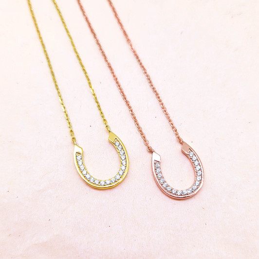 Sterling Silver Horseshoe Necklace - Gold or Rose Gold