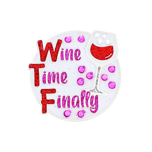 Funny WTF "Wine Time Finally" Golf Ball Marker with Swarovski Crystals by Navika