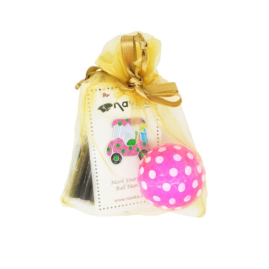 Gift Set  - Crystal Pencils Gift Set with Sparkly Cart Glitzy Ball Marker & Polka Pink/White Golf Ball