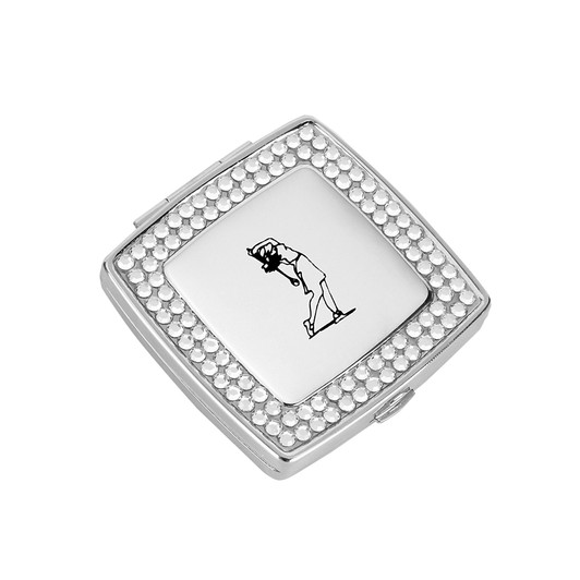 Silver Mirror Compact adorned with Swarovski® Crystals, Engraved with Lady Golfer