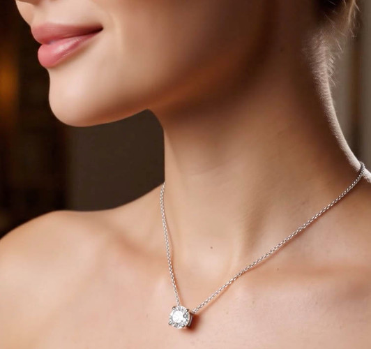 Necklace -  Sterling Silver "Diamonds Are a Girl's Best Friend" Princess Solitaire Cubic Zirconia Necklace