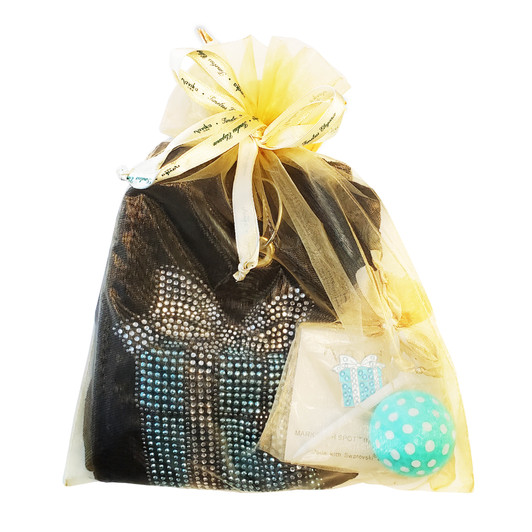 Golf Towel Gift Set -  "Ready to Golf"  Towel Gift Set with Gift Box Towel, Polka Dot Golf Ball & Crystal Ball Marker Set in Chiffon Pouch