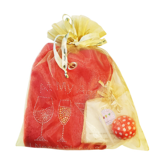 Golf Towel Gift Set -  "Ready to Golf"  Towel Gift Set with "At My Age I Need Glasses" Towel, Red Polka Dot Golf Ball & Crystal Ball Marker Set in Chiffon Pouch