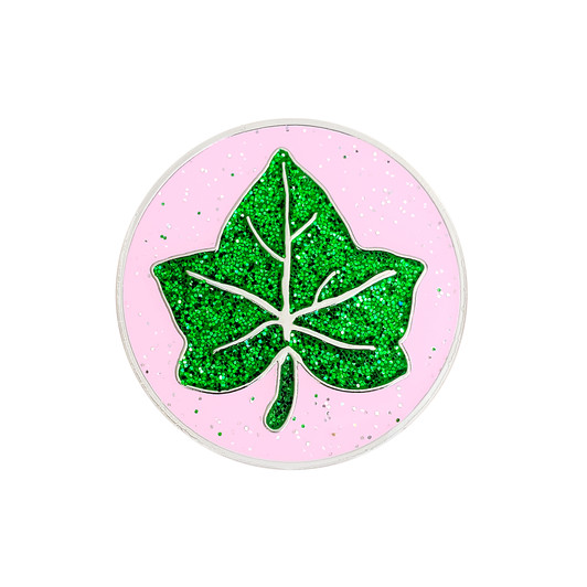 Green Ivy Leaf on Pink Glitzy Ball Marker with Hat Clip